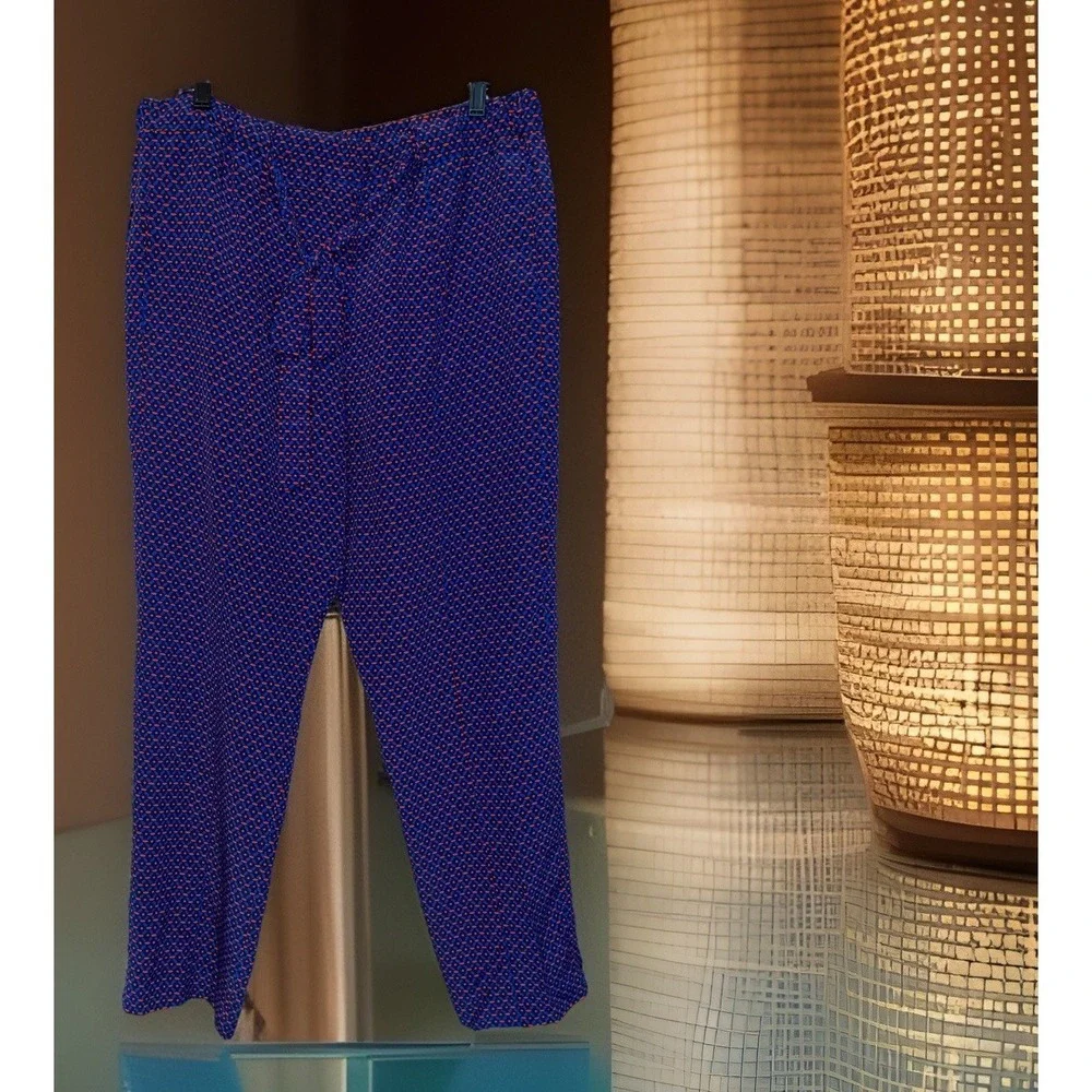 Tory Burch 100% Silk Ocho Rios Talia PJ‎ Pants Women M Relaxed Geometric